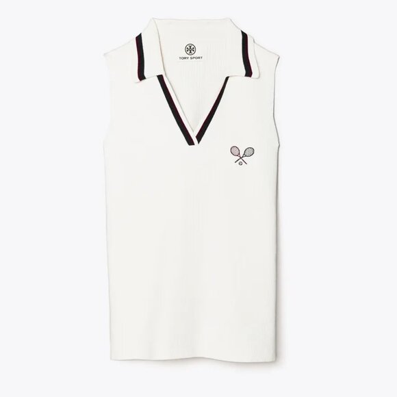 Tory Burch Racquet Ribbed Knit Sleeveless Polo - Picture 1 of 5